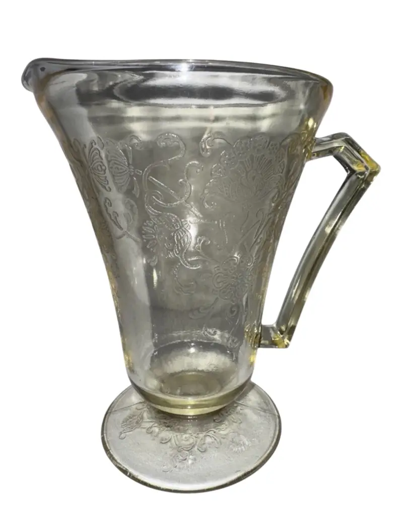 Yellow Florentine "Poppy" Hazel Atlas Depression Glass Pitcher 7” Tall X 5” Wide