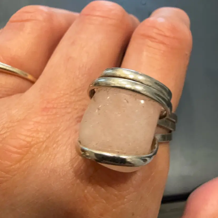 Handmade Pink Quartz SilverTone Metal Wrap Ring Size 7.5”