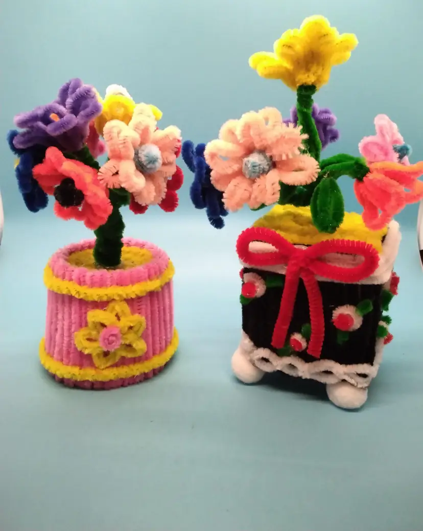 Handcrafted Potted Pipe Cleaner Flower Arrangements, Made By Me