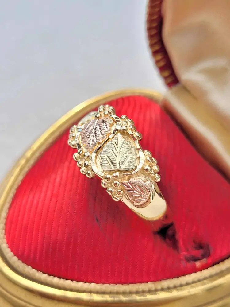 Vintage 10k Black Hills Gold Yellow & Rose Gold Leaf Band Ring Size 10.75 - 4.4g