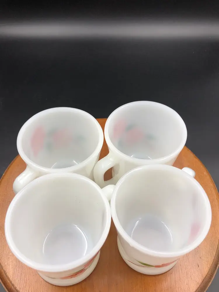 Four Fire King Dogwood Milk Glass Coffee Cupid D Handle