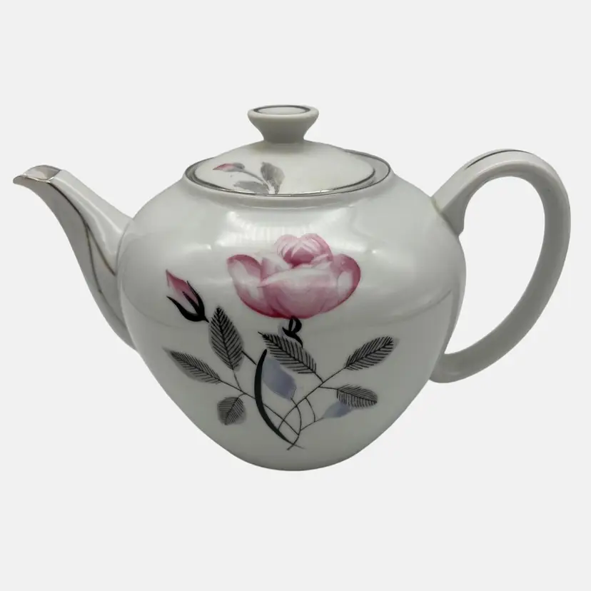 Orient China Japan Teapot Pink Floral Design Platinum Trim 5.5"