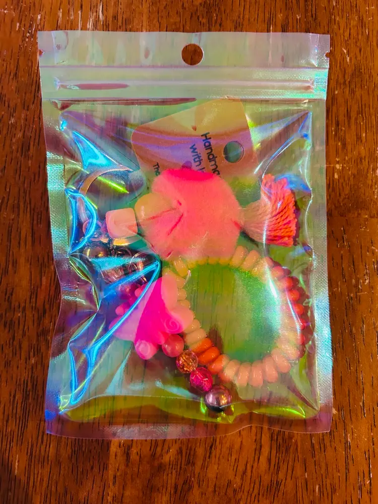 Pink Butterfly Beaded Bag Charm Keychain