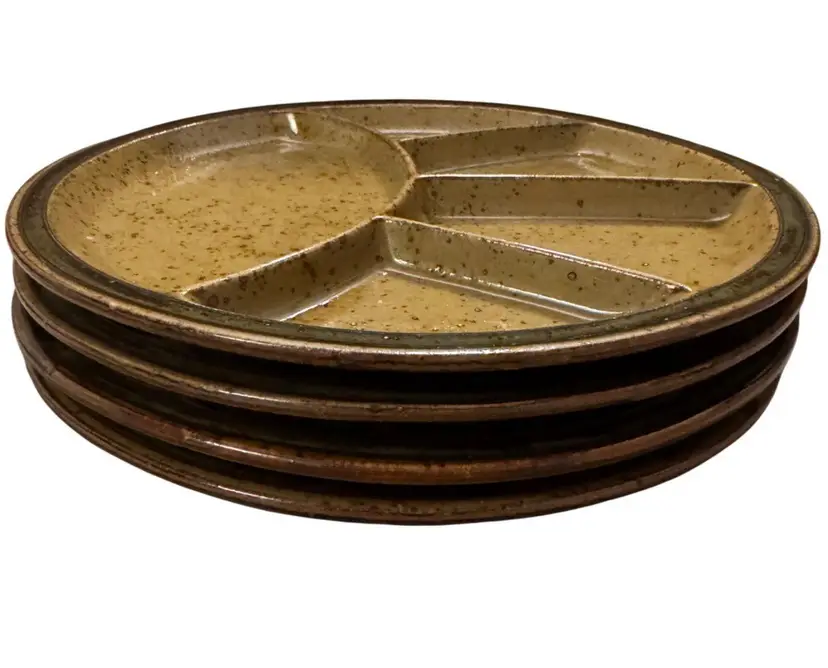 Vintage Otagiri Stoneware Divided Fondue Sushi Portion Control Plates Japan 10"