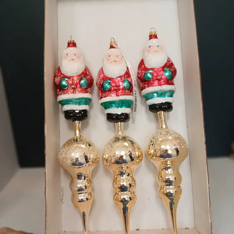 Vintage Lauscha Glas  German Christmas Ornament Set of 3 Santa - ORIGINAL BOX
