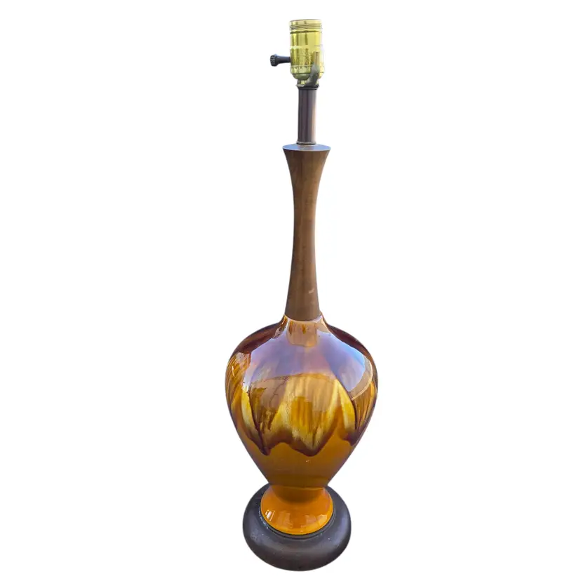 Ceramic Table Lamp Drip Glaze Mid Century Modern Unbranded Vintage with Condition Issues
