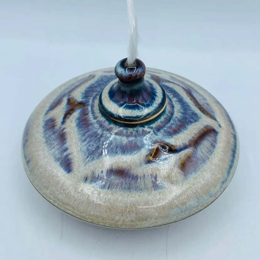 Bill Campbell Studio Art Pottery Oil Lamp Signed Blue Rust Drip Glaze Design