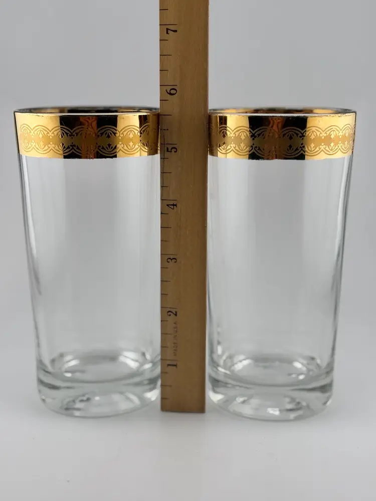 Pair of Mid-Century Culver 24k Gold/Turquoise Rim Flat Tumblers