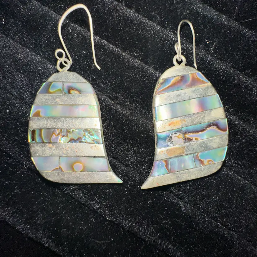 Alpaca Mexico Abalone Shell Pierced Dangle Earrings