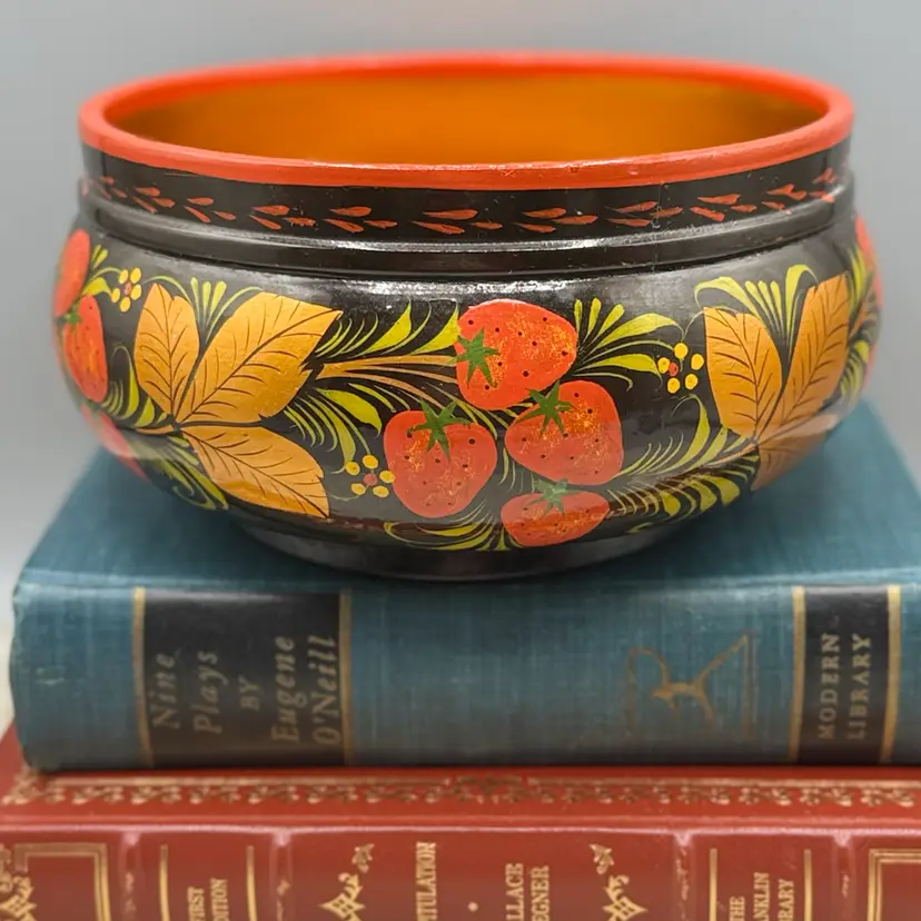 Orange\Black Strawberry Khokhloma Bowl 7”x4”