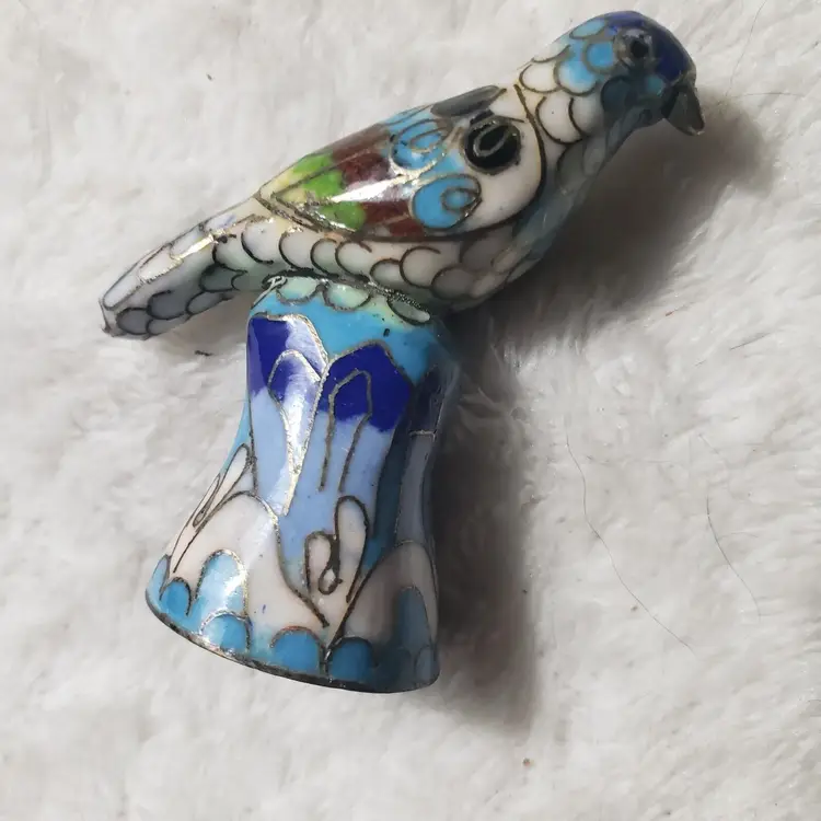Vintage Oriental Cloisonné Parrot Bird Enamel Sewing Thimble - Lillian Vernon NY