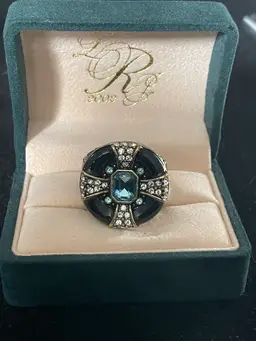Heidi Daus Elegant Newport Chic Grande Black Enamel Swarovski Crystal Ring Size 12