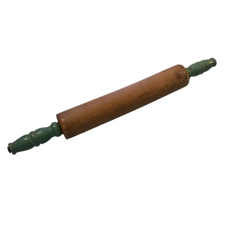 Vintage Wooden Rolling Pin Green Handles Rustic