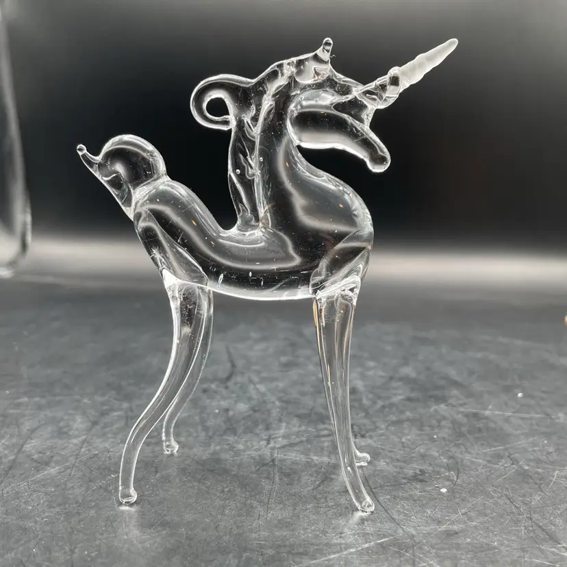 VTG Clear Hand Blown Glass Unicorn Ornament