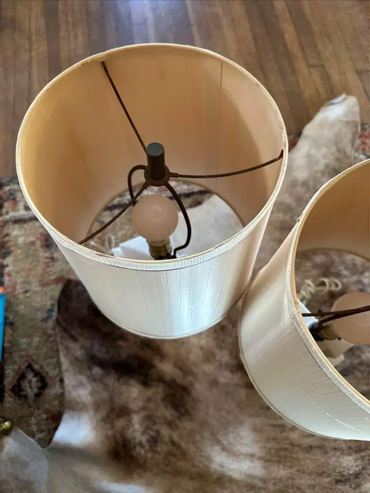 Pair Miller Mid Century Sky Scraper lamps with original shades