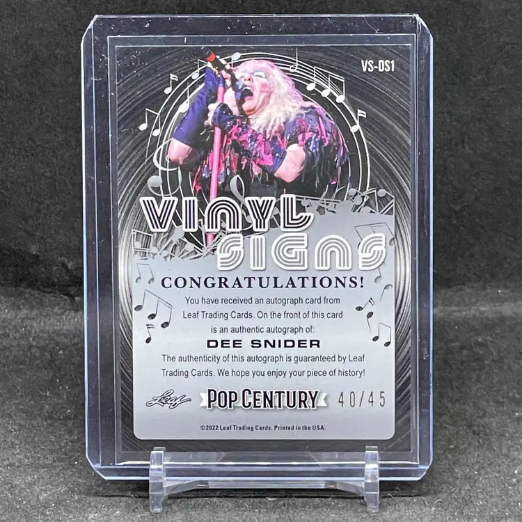 Dee Snider Leaf Pop Century Vinyl Signs Autograph Card /45 Twisted Sister