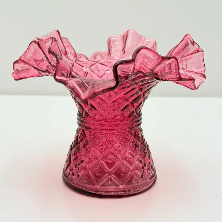 Kanawha Vintage Cranberry Quilted Ruffle Top Vase