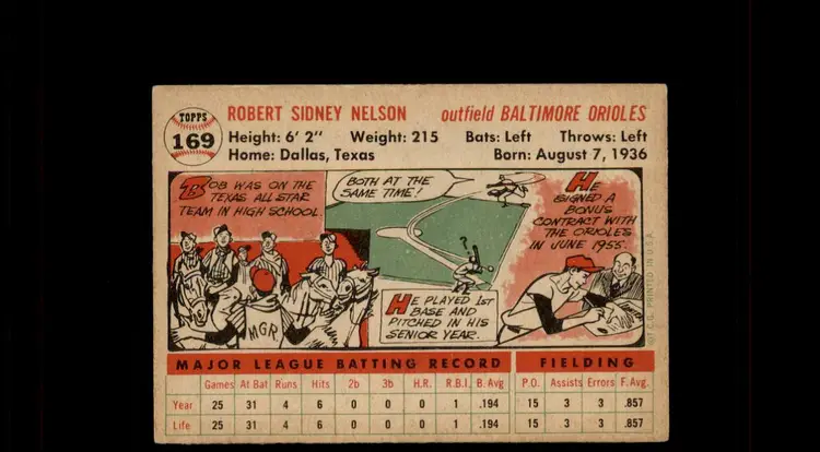 1956 Topps #169a Bob Nelson - (pk-tl2) - Baltimore Orioles