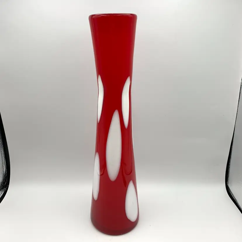 Vintage Red White Cased Art Vase15” Hand Blown 15"
