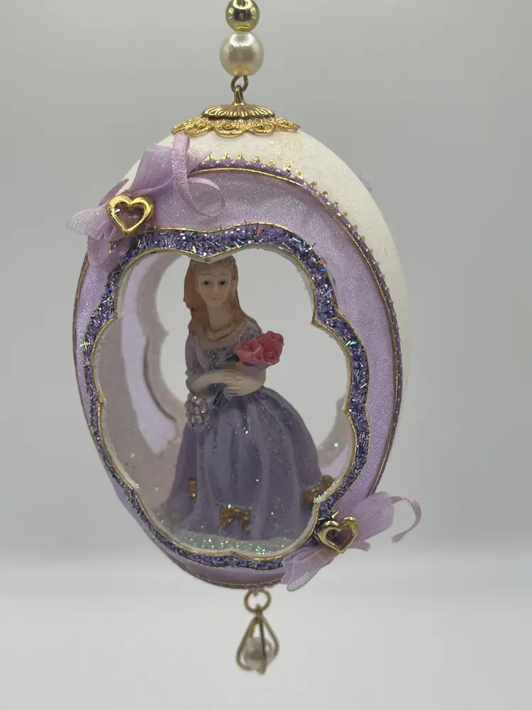 Vintage Christmas Diorama Large Embellished Egg Purple Sheer Elegant Ornament