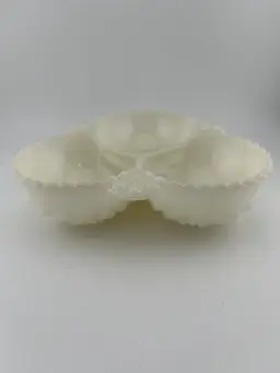 #01 Anchor Hocking Almond Color Hobnail 3 Section Divided Dish