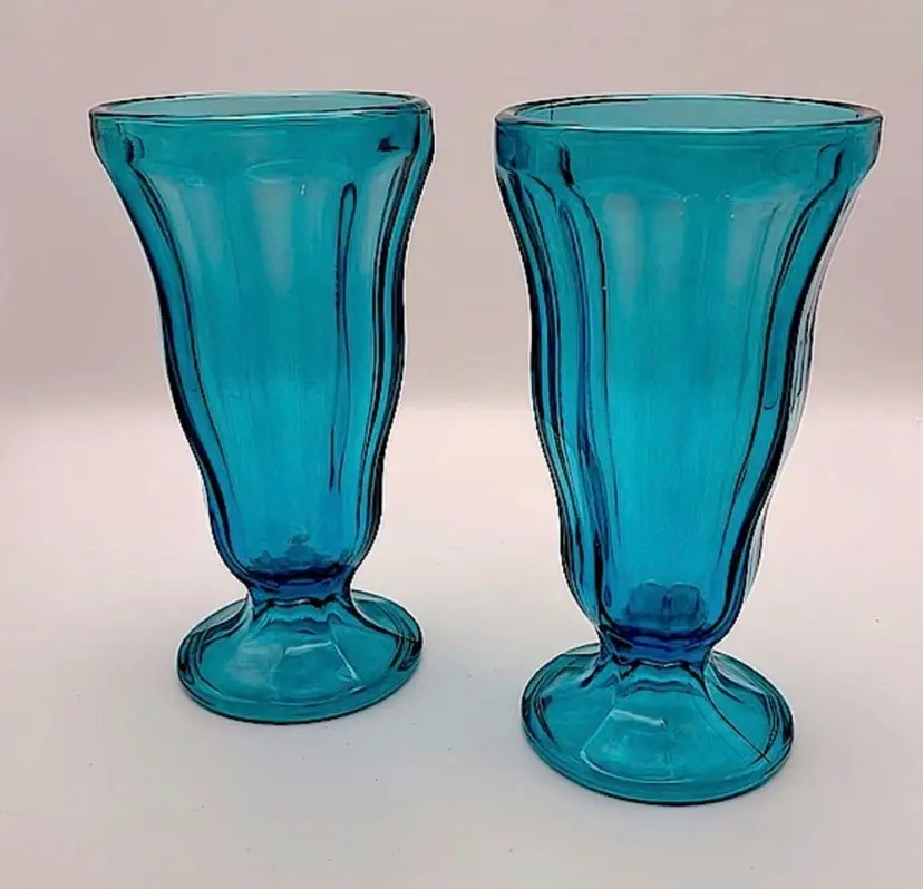 Anchor Hocking, tall, turquoise/teal glass, ice cream sundae glasses