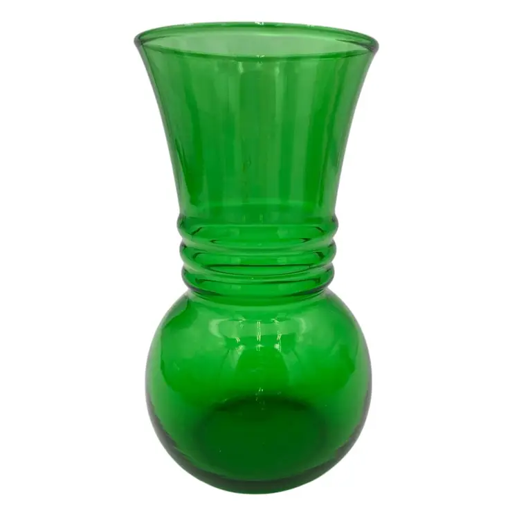 1950's Vintage Anchor Hocking Glass Forest Green 3-Rib Vase, 6.25" Tall