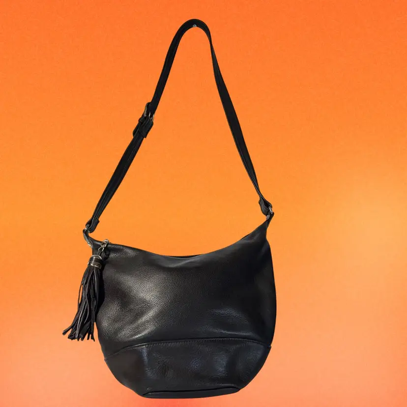 Tignanello Brown Leather 2-Zipper Crossbody Hobo Bag Tassel Adjustable Strap HW