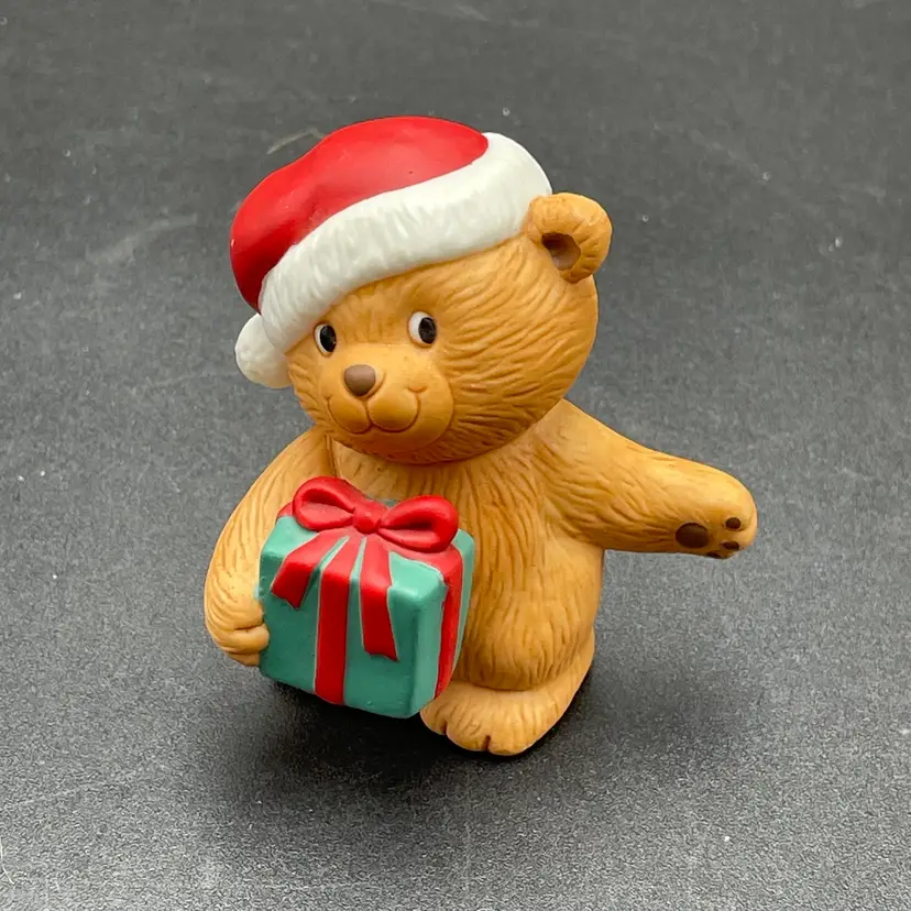Avon Bear in Santa Hat Miniature Figurine Christmas Holiday Vintage