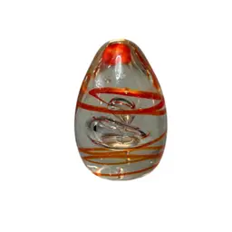 Beautiful Egg Shaped Orange Swirl Paperweight With Trapped Bubbles