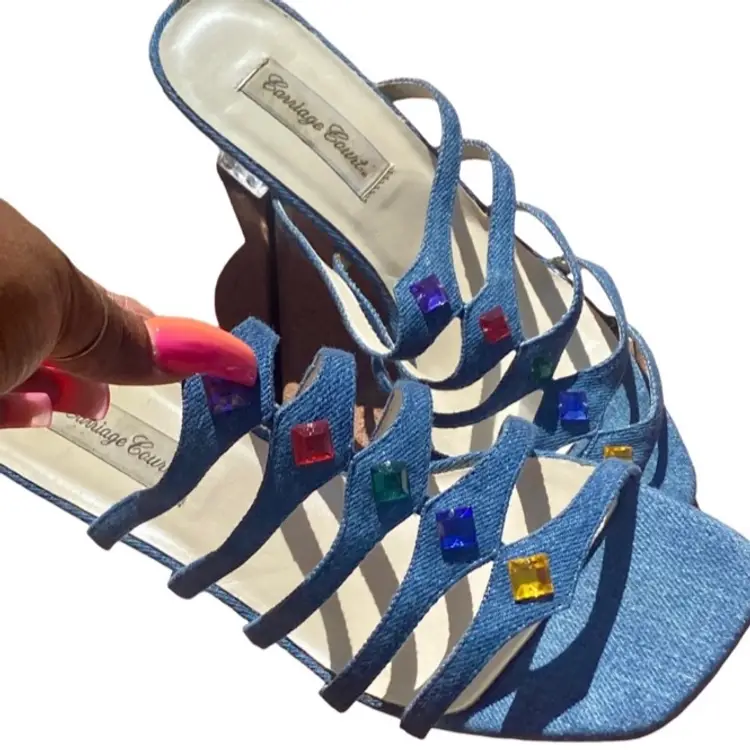 Carriage Court Denim Gemstone | Clear Heels Size 10 PLEASE READ DESCRIPTION