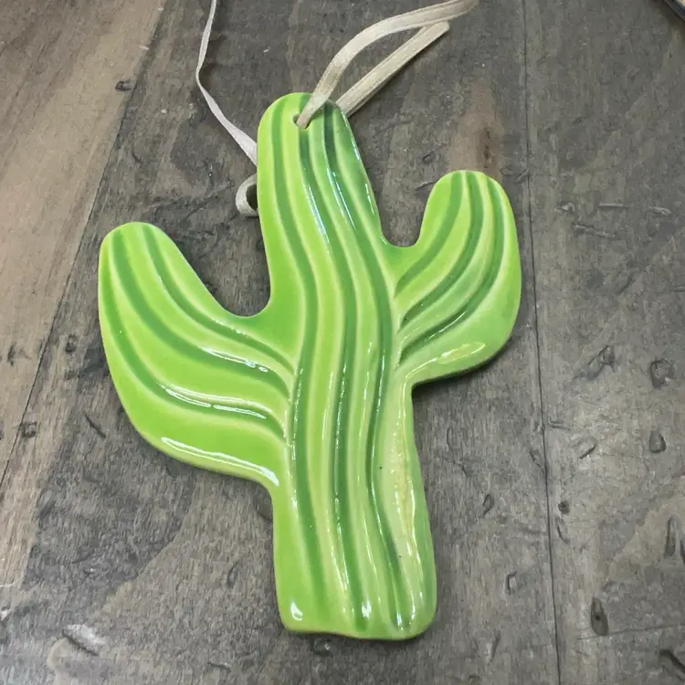 Green Ceramic Cactus Hanging Decoration 4” Tall Adorable Southwestern Decor