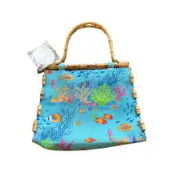 Bamboo Handled Tropical Under the Sea Fish Themed Handbag