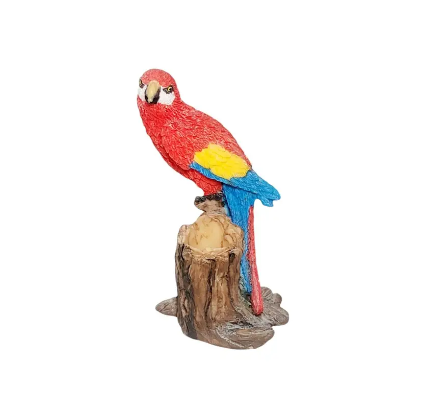 Vintage Colorful Red Yellow Blue Parrot Sitting On A Log Toothpick Holder
