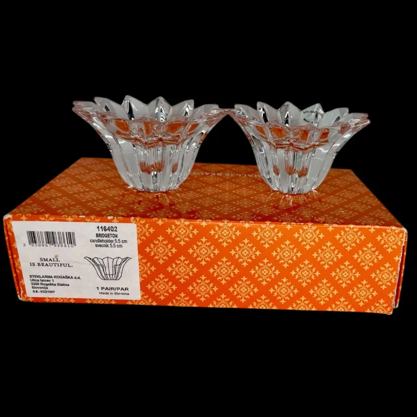 Steklarna Rogaska Bridgeton Crystal Star Candle Holders & Box Small Beautiful