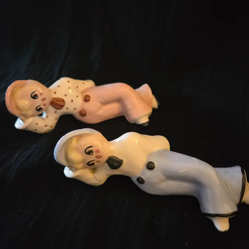 Vintage Porcelain MCM Boy & Girl Figurines Laying Down