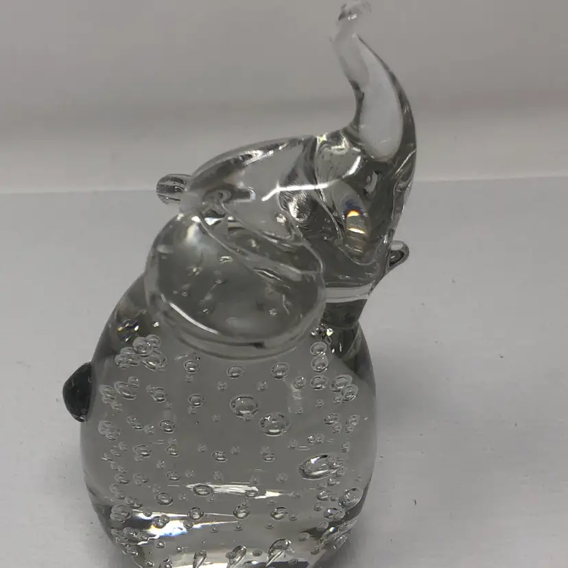 Trunk Up Elephant Paperweight with Controlled Bubbles