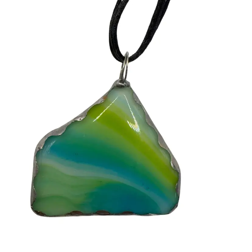 Fused Glass Pendant With  Silver Soldering In Copper Foil 2” X 1 3/4”