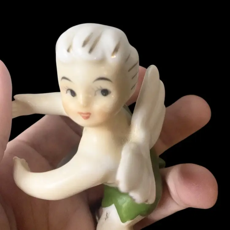 Vintage MCM Kitsch Ceramic Pixie Elf Angel  Christmas Candle Huggers Japan 2 1/2 Marked