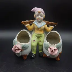 Vintage Porcelain Vase Double Egg Cracked Egg Planter Vase Floral Design Japan