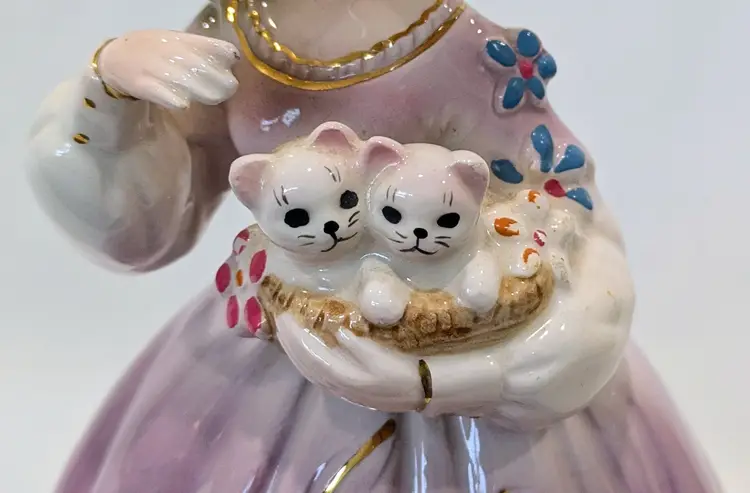Josef Originals 8" Girl With Basket of Kittens Porcelain Doll Figurine Japan Rare