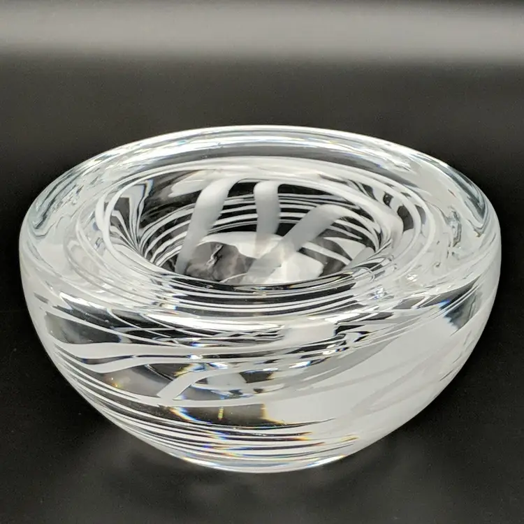 Artland Scandia Hand Blown Glass White Swirls Votive or Tealight Candle Holder