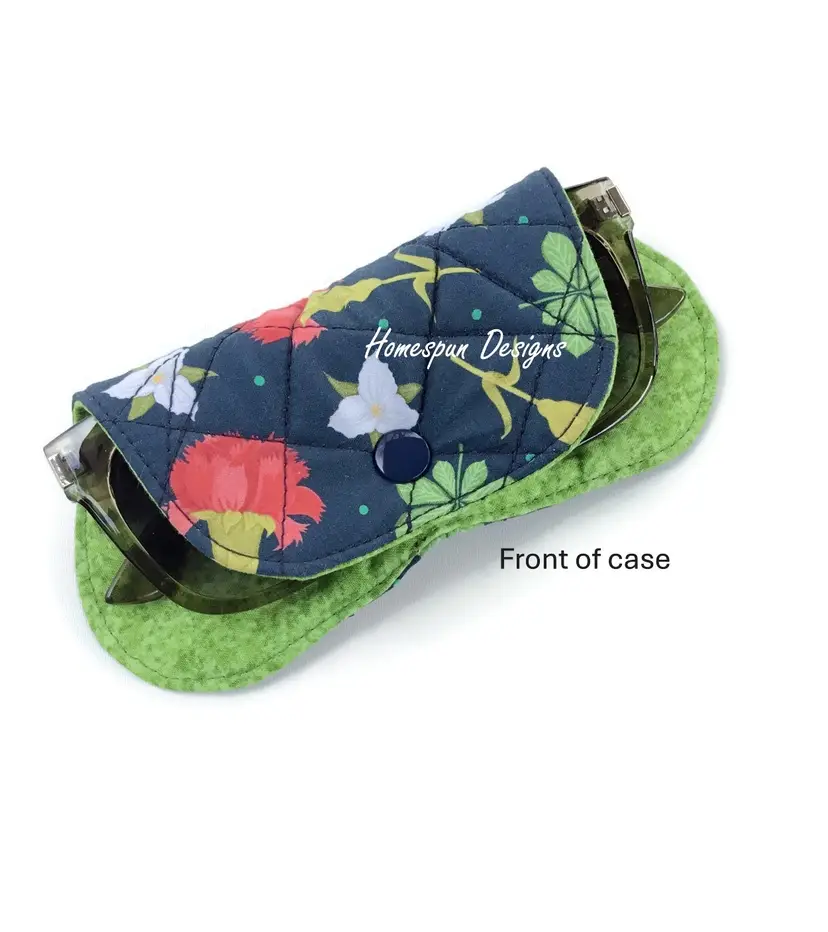 Carnations Handmade Fabric Quilted Eyeglass & Cord Case