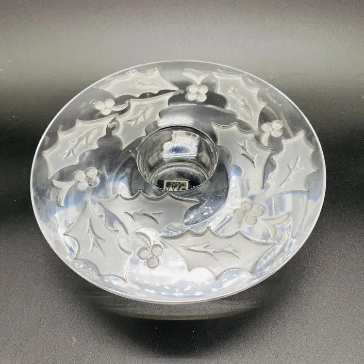 #0872 MIKASA Radiant Holly votive candle holder Art Glass Heavy Etched Crystal