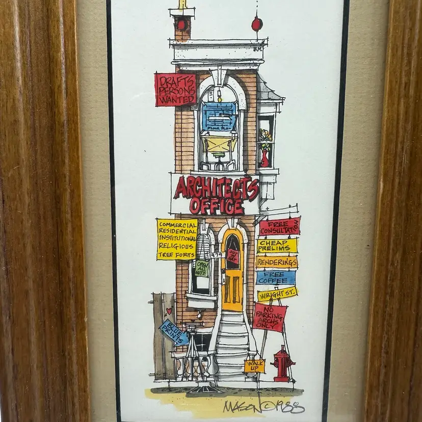 Vintage Roger Mason Hand Painted Watercolored Print “Architects Office” Signed 1988