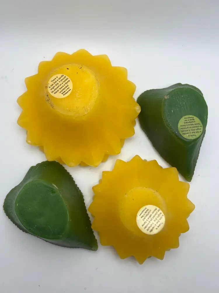 Set Of 4 Sunflower Candles With Leaves