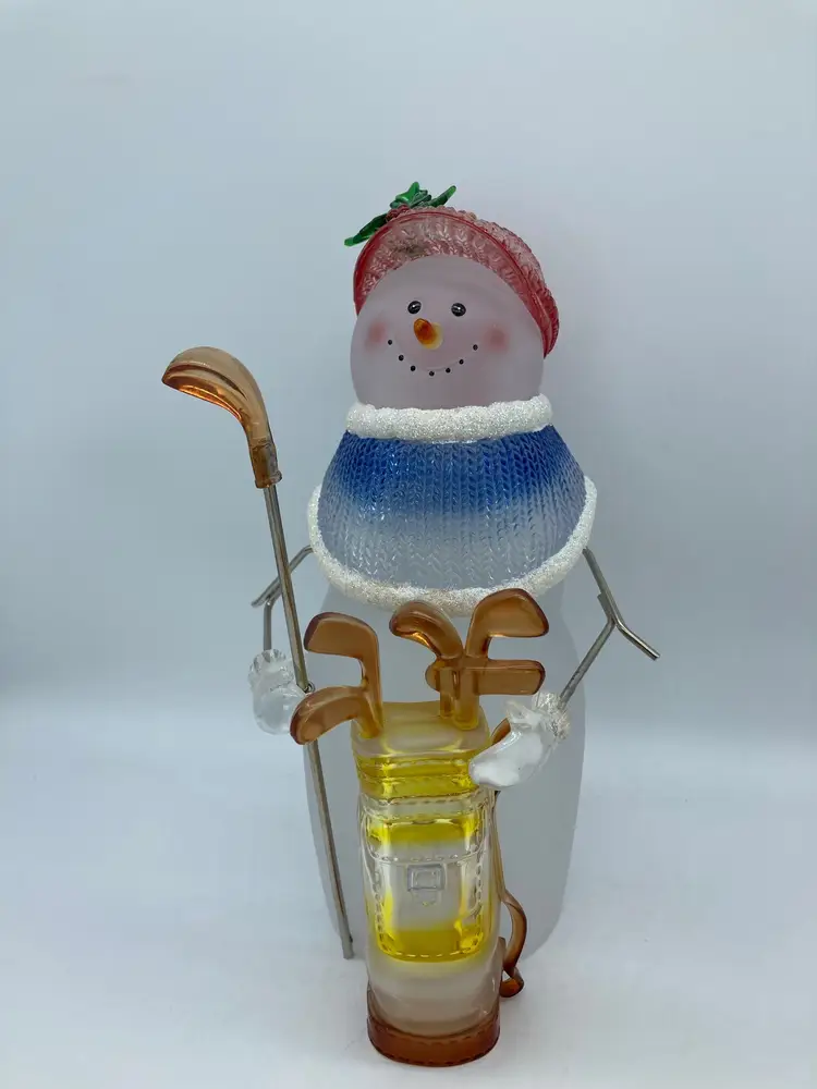 Snowman Lady Figurine Golf Clubs Golf Bag Metal Arms Acrylic