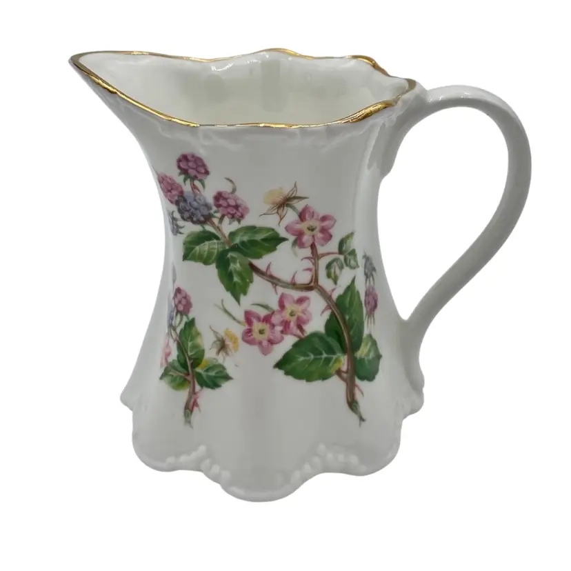 Vtg. St. George Fine Bone China (England) Creamer, Raspberries, Gold Gilt, 3.75"