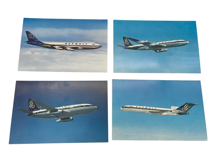 Vintage Olympic Airways Jet Airliner Postcard Set 1970s Boeing 747 707 737 727 Aviation Greece Airlines Souvenir Airplane Lot of 4