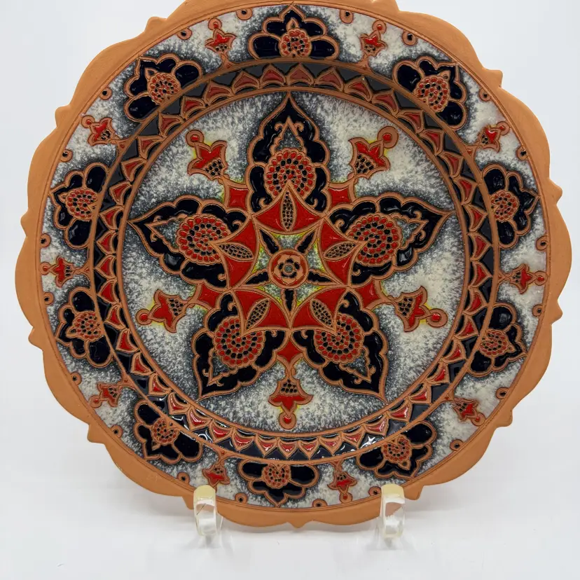 Original Bonis Pottery- Terracotta Hand Made Red Blue White Glazed Rhodes Greece